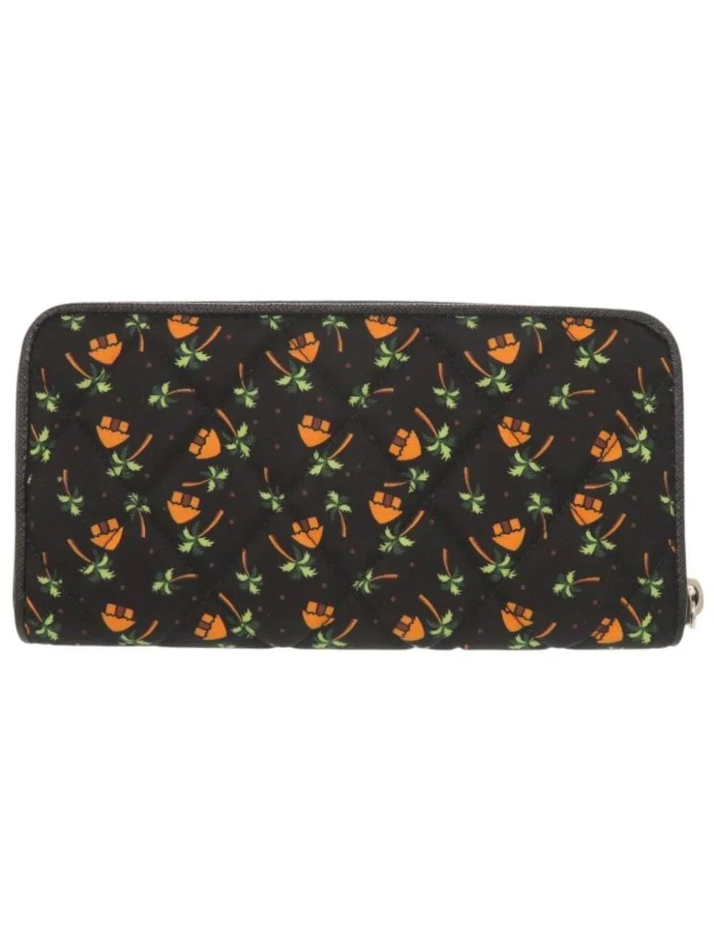 Prada Palm Tree House Nylon Saffiano Leather Black Multicolor Zip Around Wallet